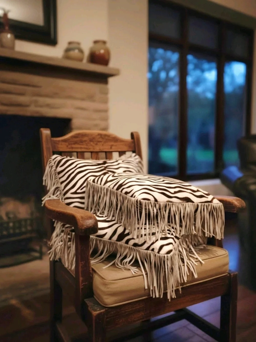 2 Custom Made Decorative Cowhide Zebra Print Fringe Pillows 14